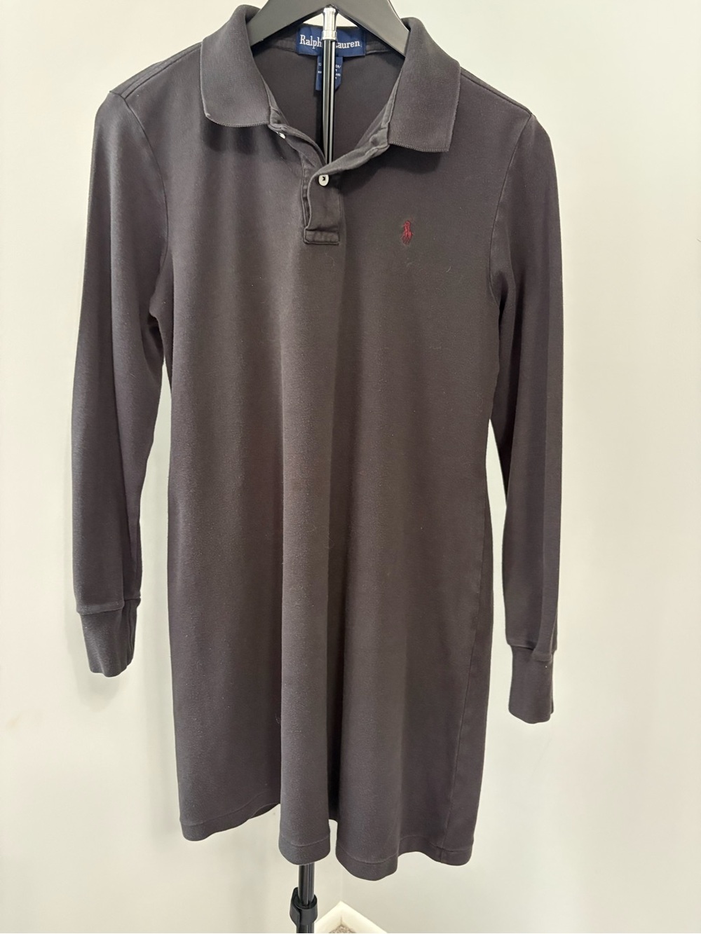 Polo Ralph Lauren Girls Large L Grey Long Sleeve Polo Dress Preppy Sporty Prep